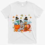 Manatee Pumpkin Leopard Buffalo Plaid Fall Thanksgiving T-Shirt - White