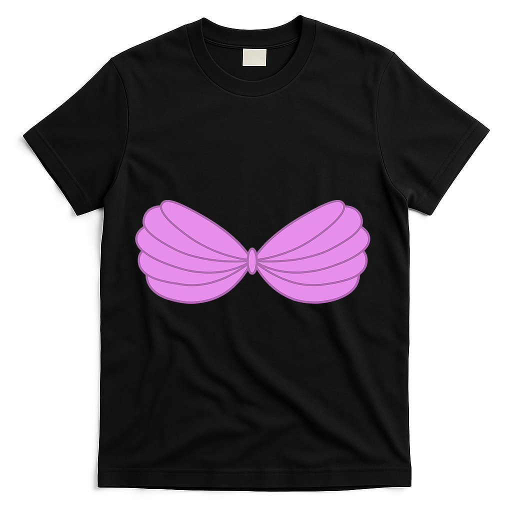 Mermaid Purple Seashell Bra Summer Funny Halloween T-Shirt - Black