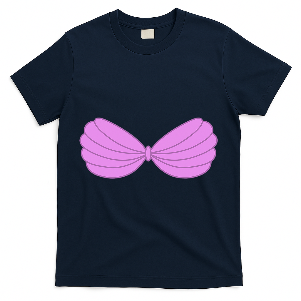 Mermaid Purple Seashell Bra Summer Funny Halloween T-Shirt - Navy