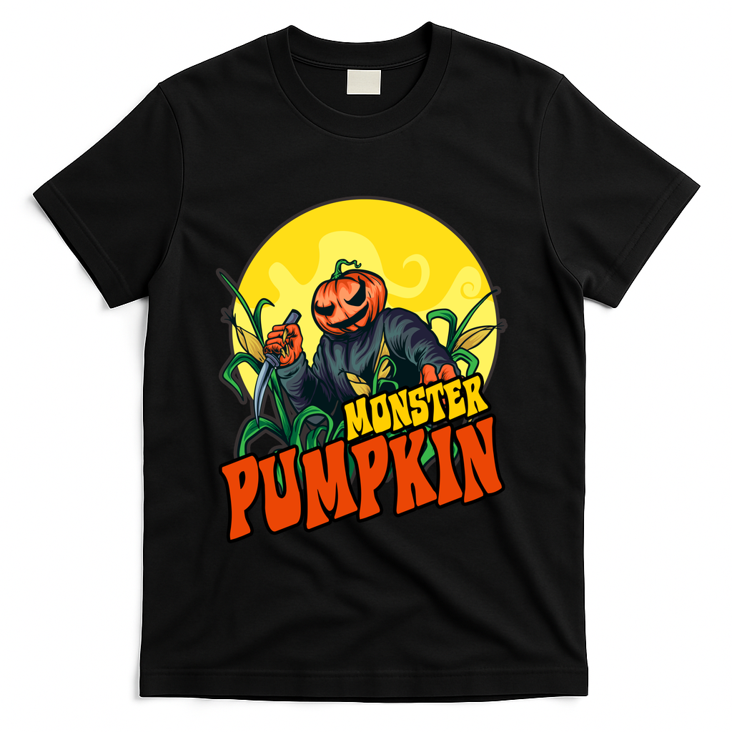 Monster Pumpkin Spooky Halloween T-Shirt - Black