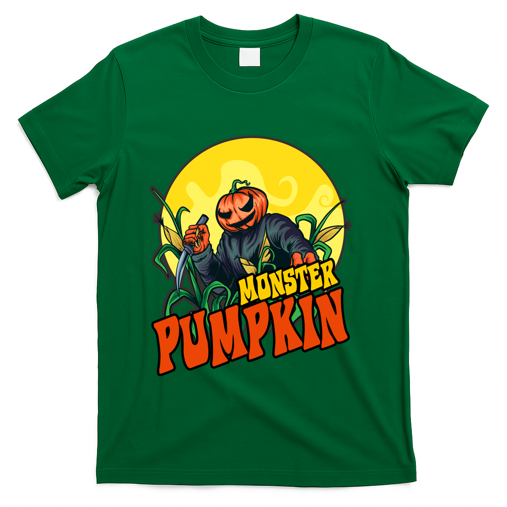 Monster Pumpkin Spooky Halloween T-Shirt - Green