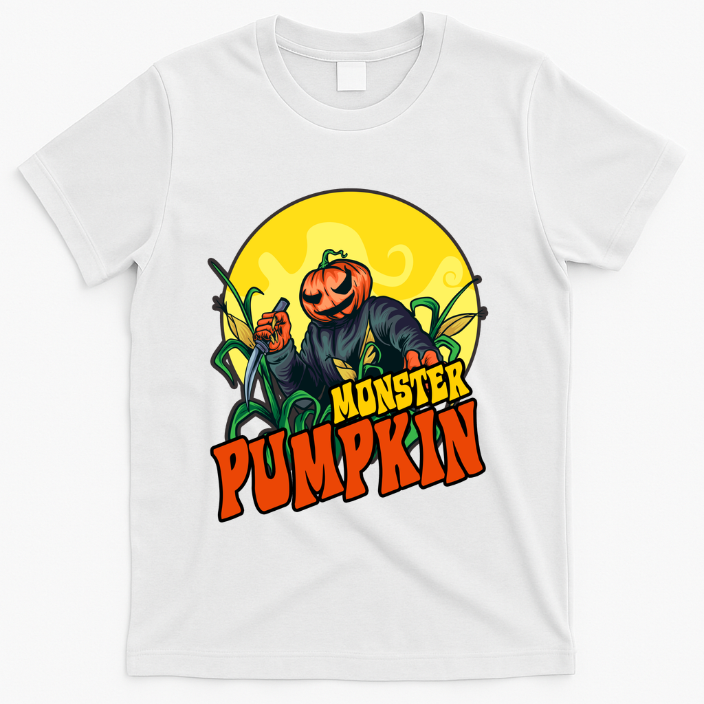 Monster Pumpkin Spooky Halloween T-Shirt - White