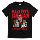 Make Pets Safe Again Trump 2024 Funny Cartoon T-Shirt - Black