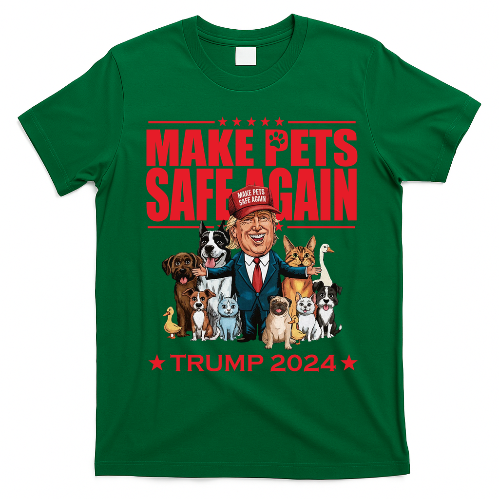 Make Pets Safe Again Trump 2024 Funny Cartoon T-Shirt - Irish Green