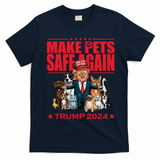 Make Pets Safe Again Trump 2024 Funny Cartoon T-Shirt - Navy Blue
