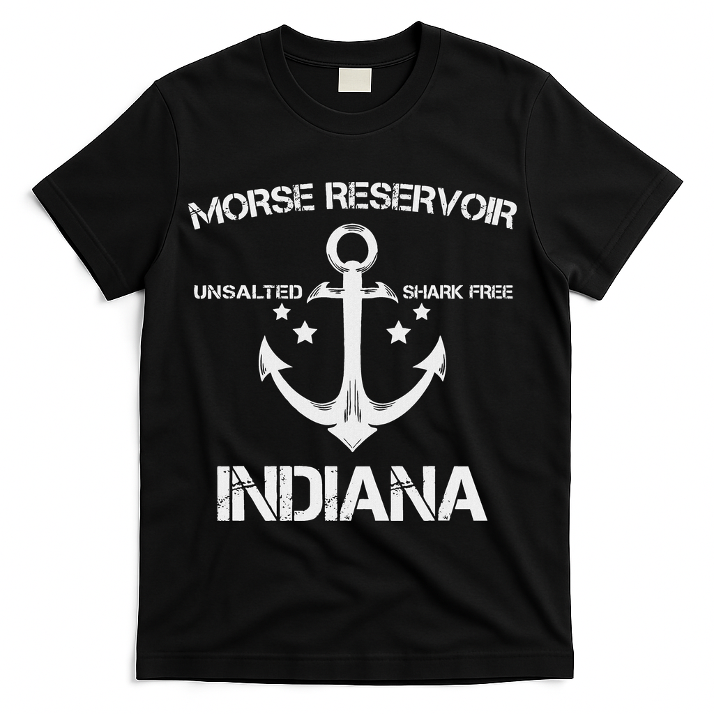 Morse Reservoir Indiana Funny Fishing Camping Summer Gift T-Shirt - Black