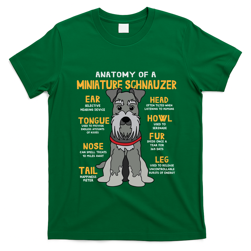 Miniature Schnauzer Anatomy Funny Dog Mum Dad Gift T-Shirt - Irish Green