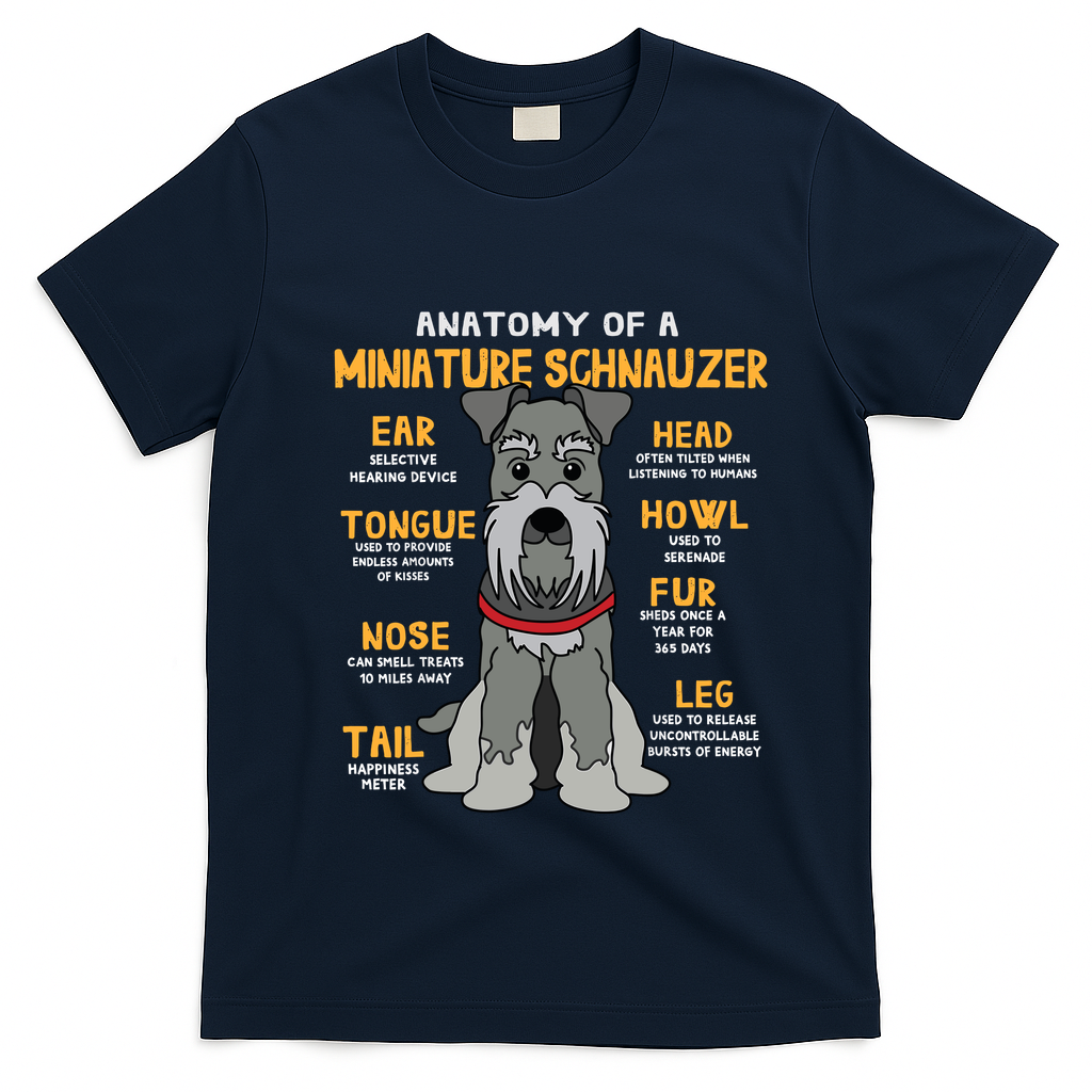 Miniature Schnauzer Anatomy Funny Dog Mum Dad Gift T-Shirt - Navy Blue