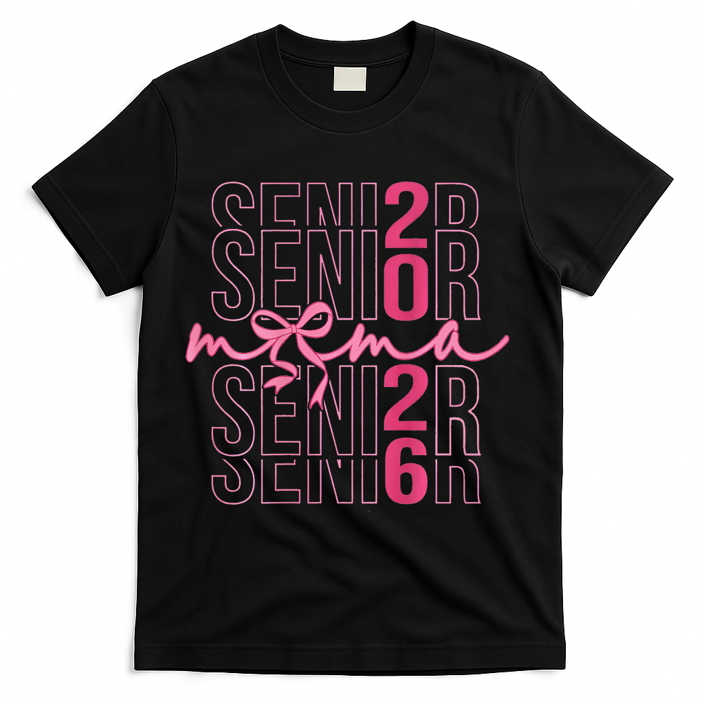 Mom Senior Class Of 2026 Coquette Bow Graduation 2026 T-Shirt - Black