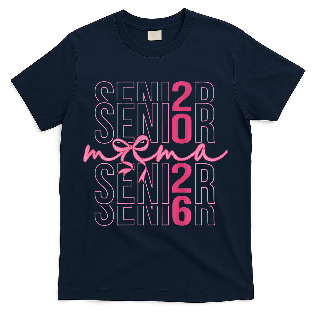 Mom Senior Class Of 2026 Coquette Bow Graduation 2026 T-Shirt - Navy