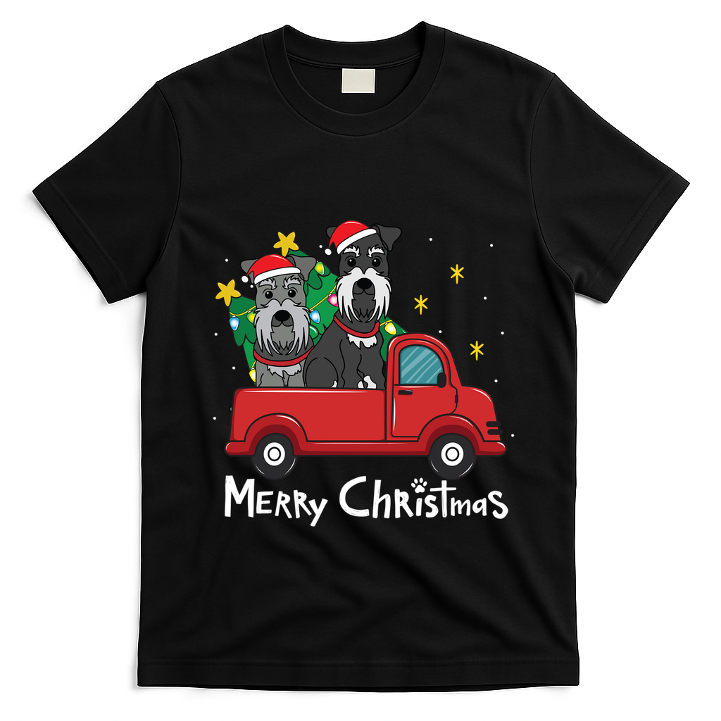 Miniature Schnauzer Christmas Truck Tree Mom Dad Xmas Gift T-Shirt - Black