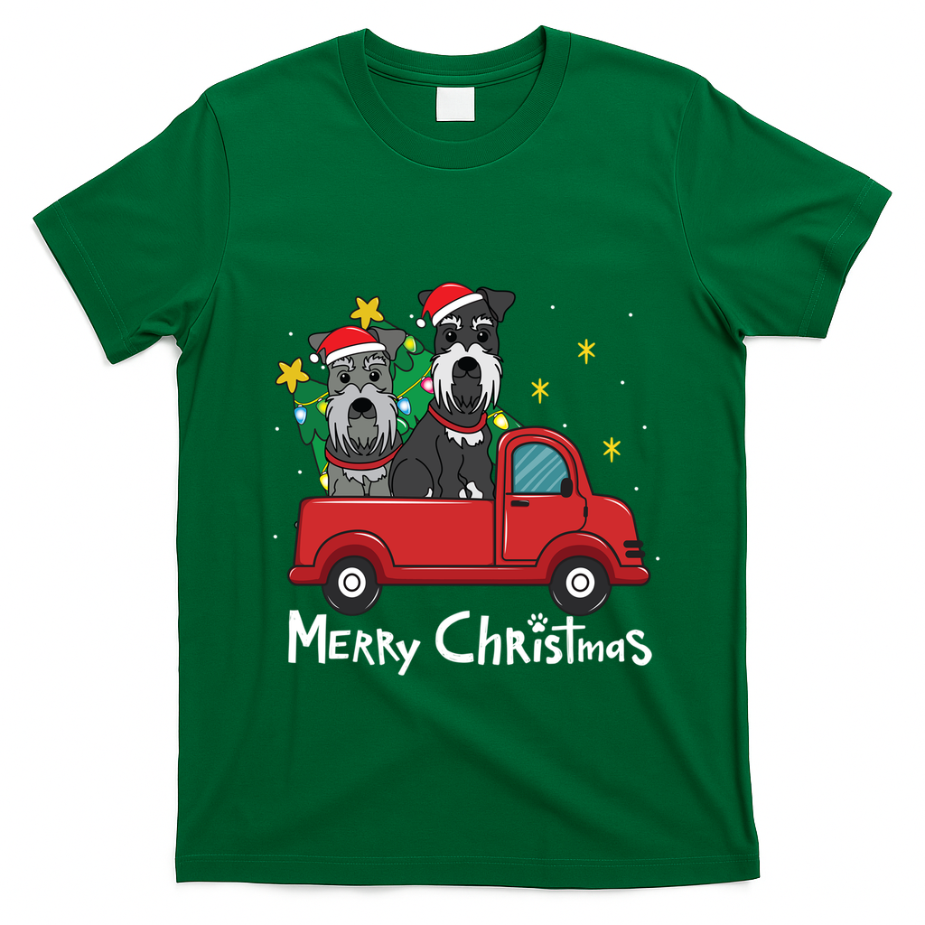 Miniature Schnauzer Christmas Truck Tree Mom Dad Xmas Gift T-Shirt - Irish Green