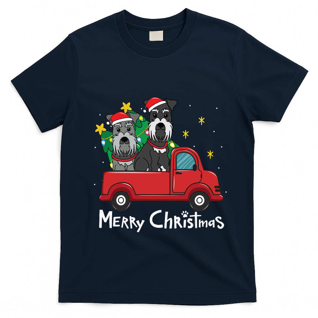 Miniature Schnauzer Christmas Truck Tree Mom Dad Xmas Gift T-Shirt - Navy Blue