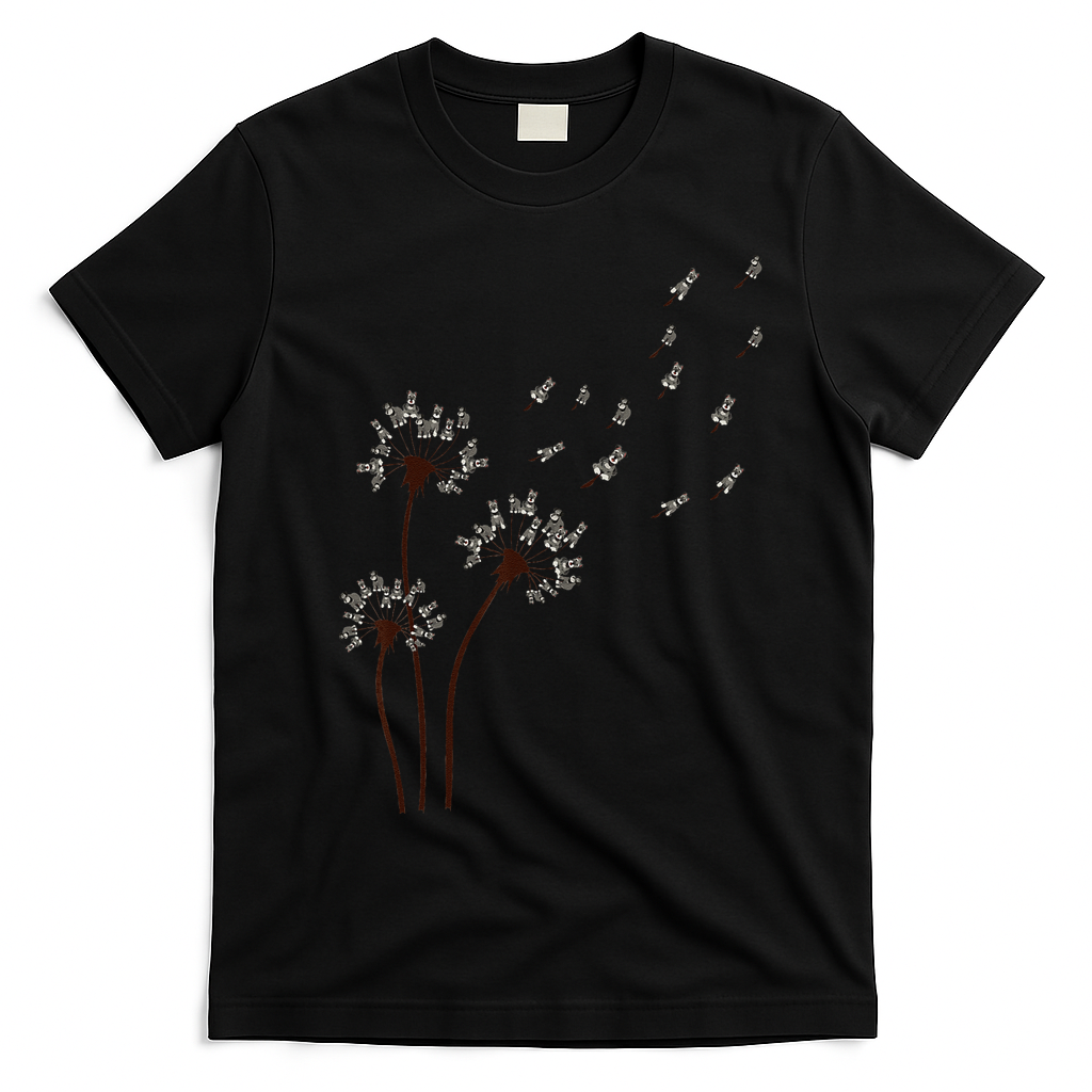 Miniature Schnauzer Dandelion Loves Dog For Mothers Day Dog T-Shirt - Black