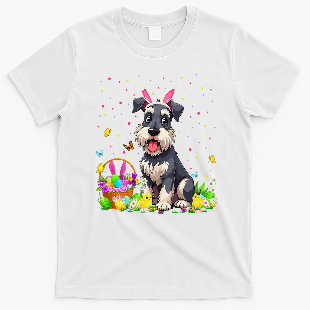 Miniature Schnauzer Dog Easter Egg Hunt Bunny Ear Easter T-Shirt - White