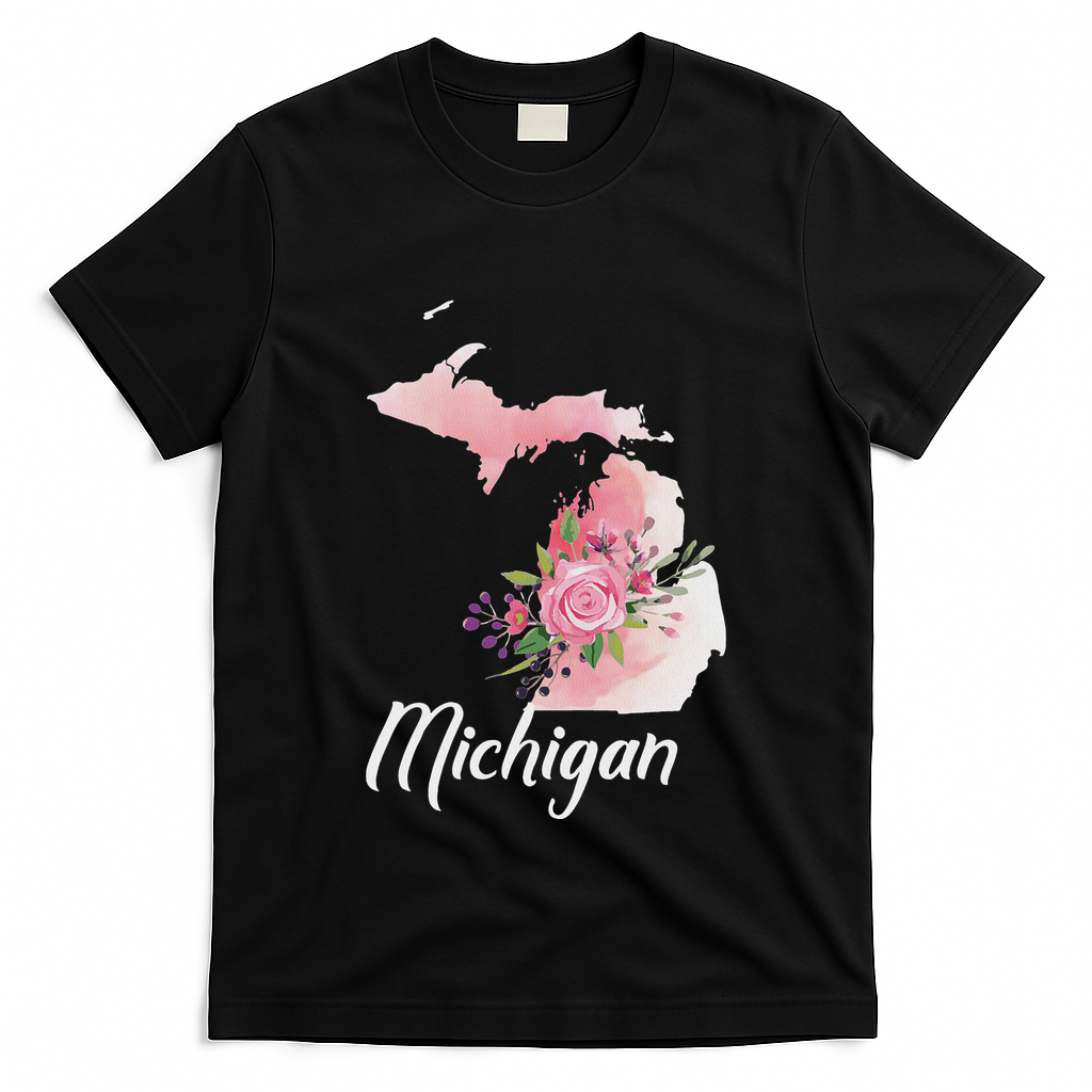 Michigan S.T.A.T.E Floral Watercolor Map Funny Cute Gift. T-Shirt