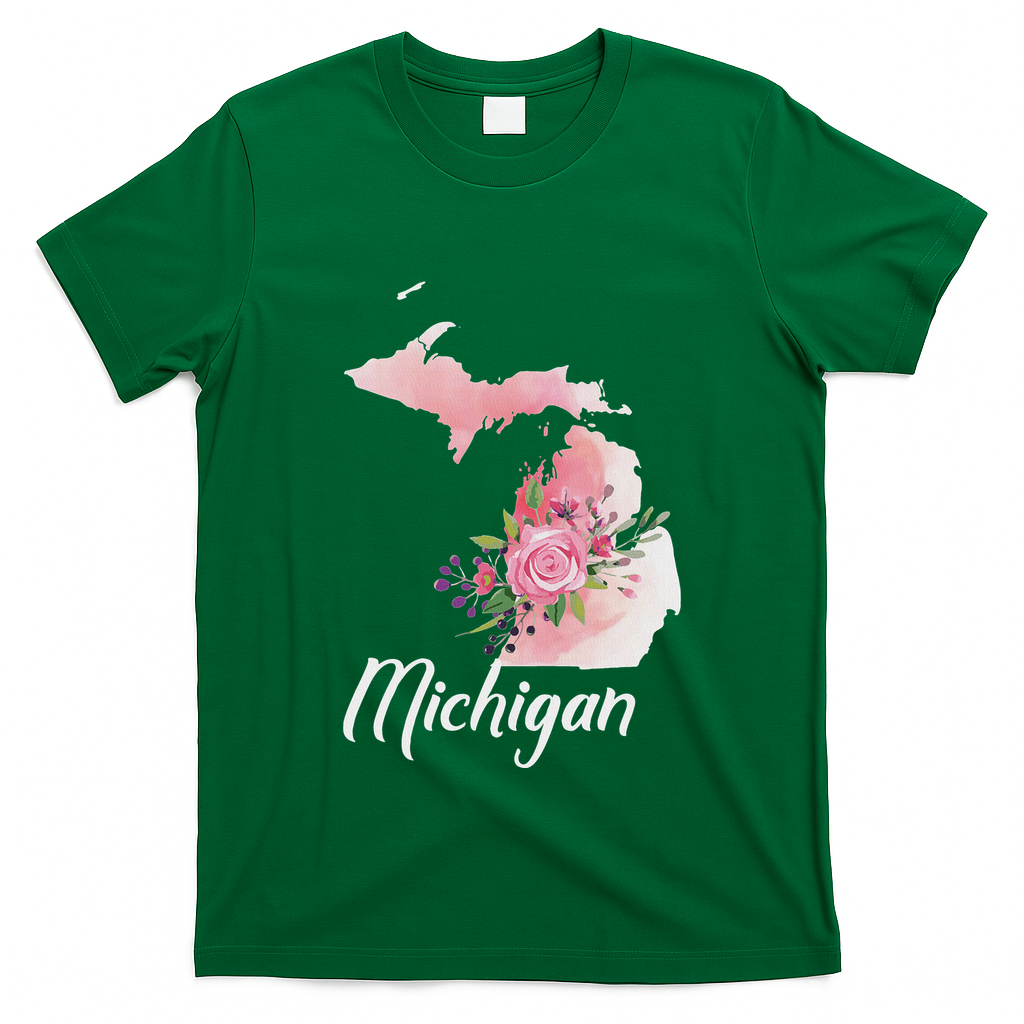 Michigan S.T.A.T.E Floral Watercolor Map Funny Cute Gift. T-Shirt