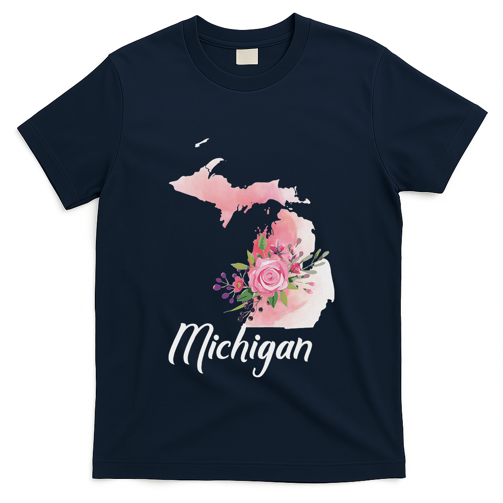 Michigan S.T.A.T.E Floral Watercolor Map Funny Cute Gift. T-Shirt