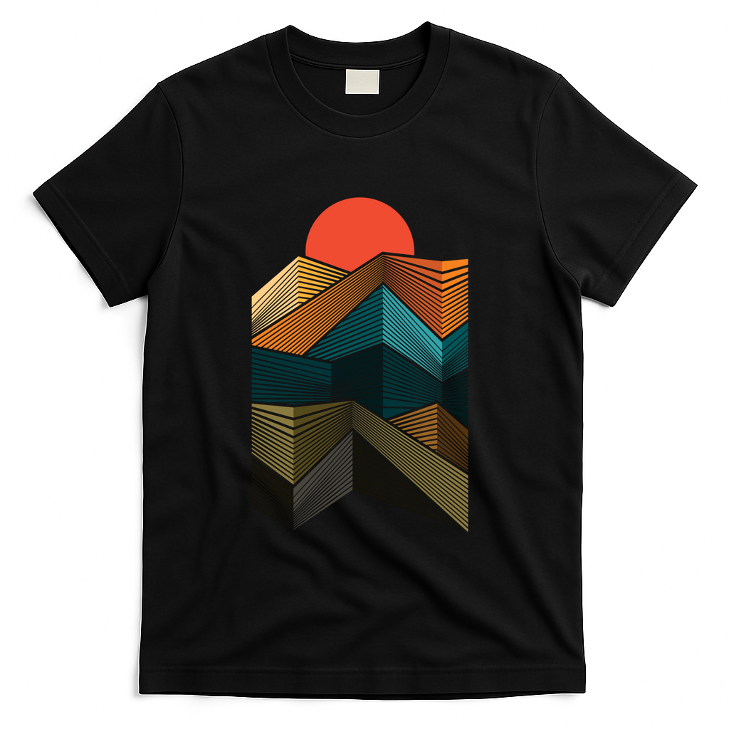 mountain sunset geometry - Black