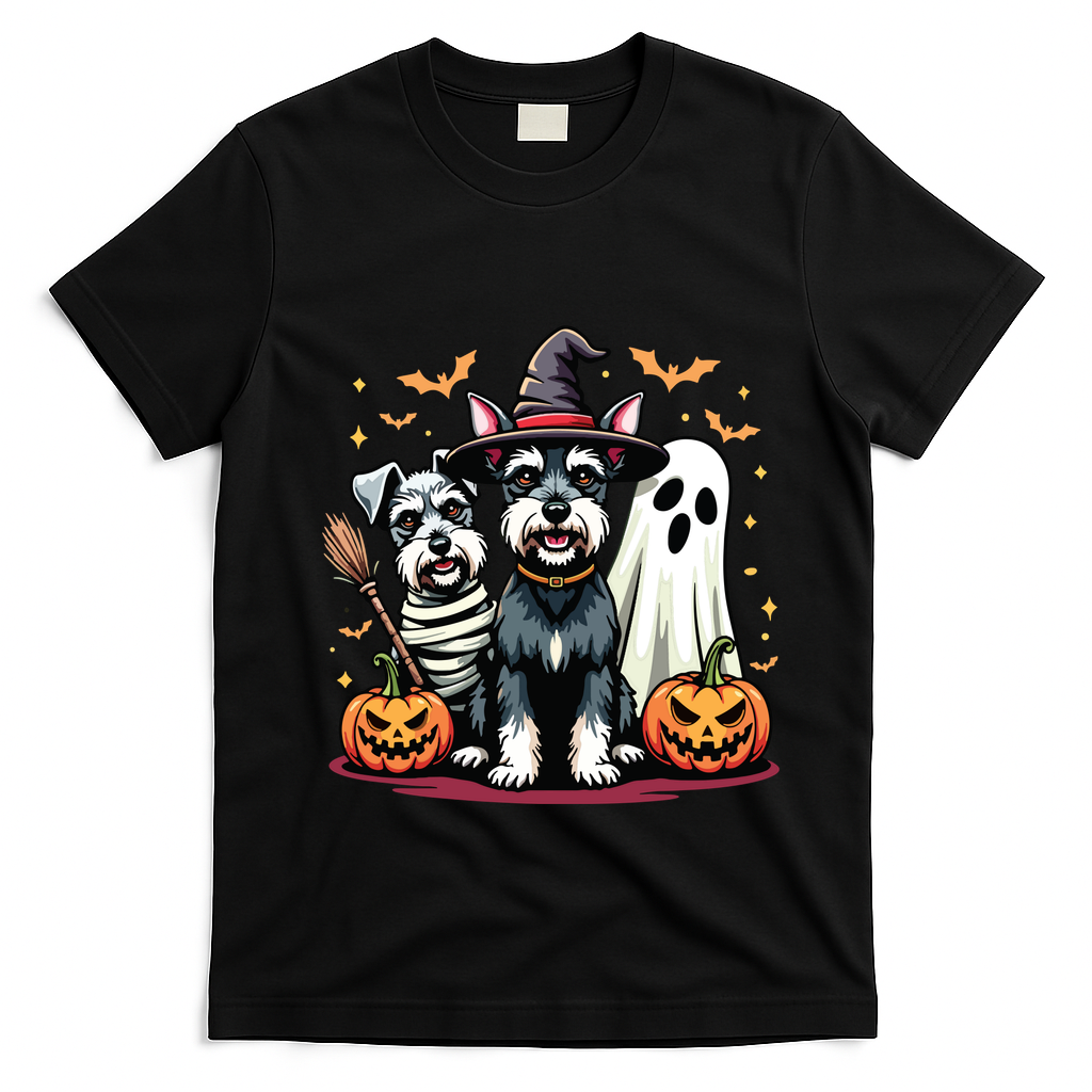 Miniature Schnauzer Halloween Costume Mummy Witch Ghost Dog T-Shirt - Black