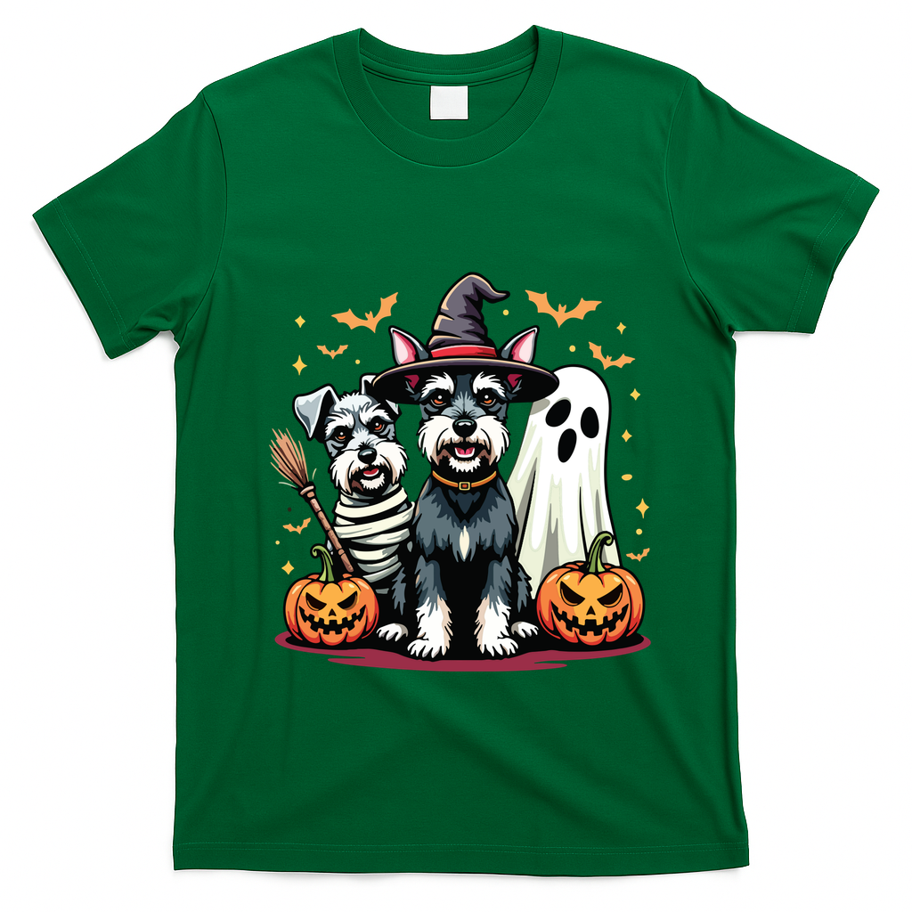 Miniature Schnauzer Halloween Costume Mummy Witch Ghost Dog T-Shirt - Irish Green