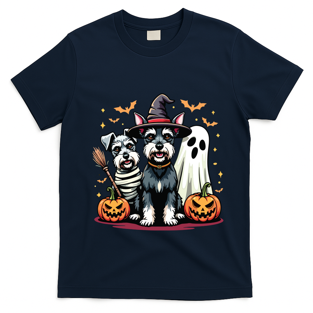 Miniature Schnauzer Halloween Costume Mummy Witch Ghost Dog T-Shirt - Navy Blue
