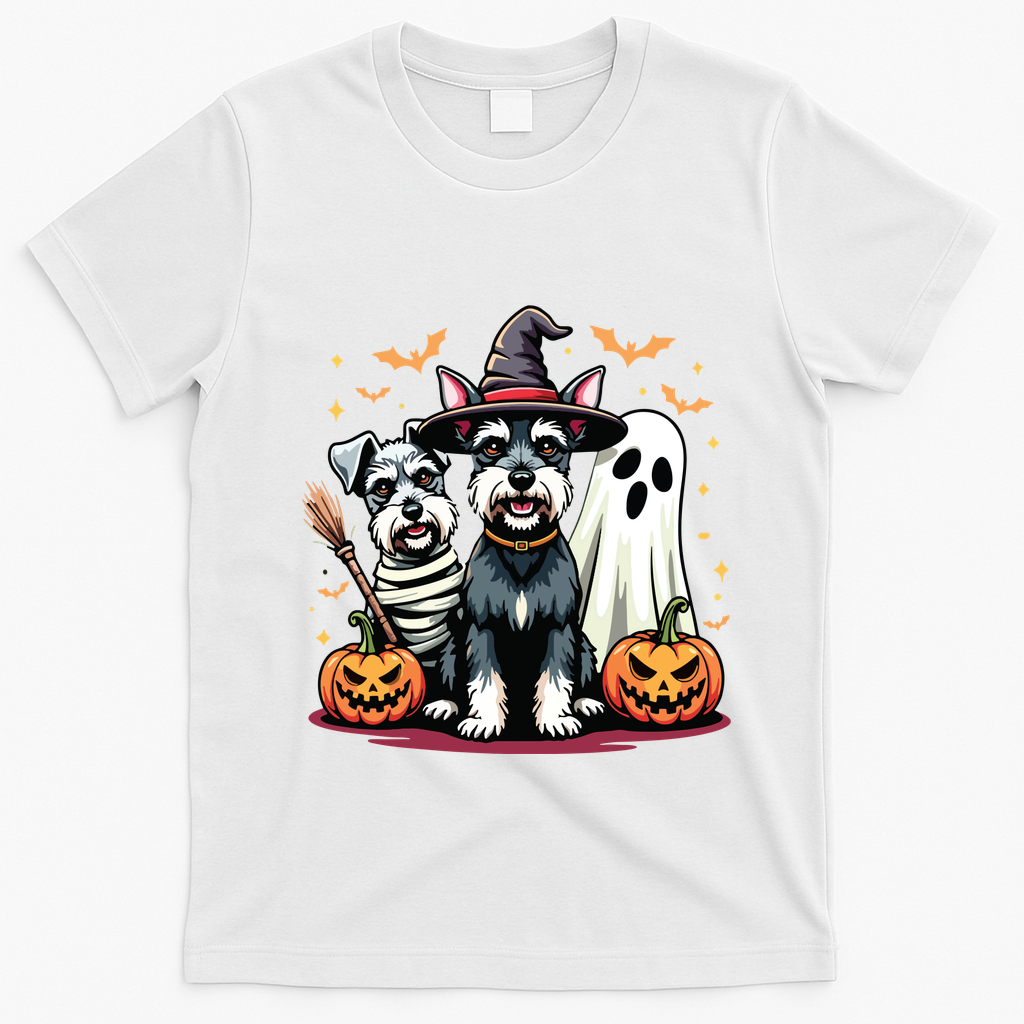 Miniature Schnauzer Halloween Costume Mummy Witch Ghost Dog T-Shirt - White