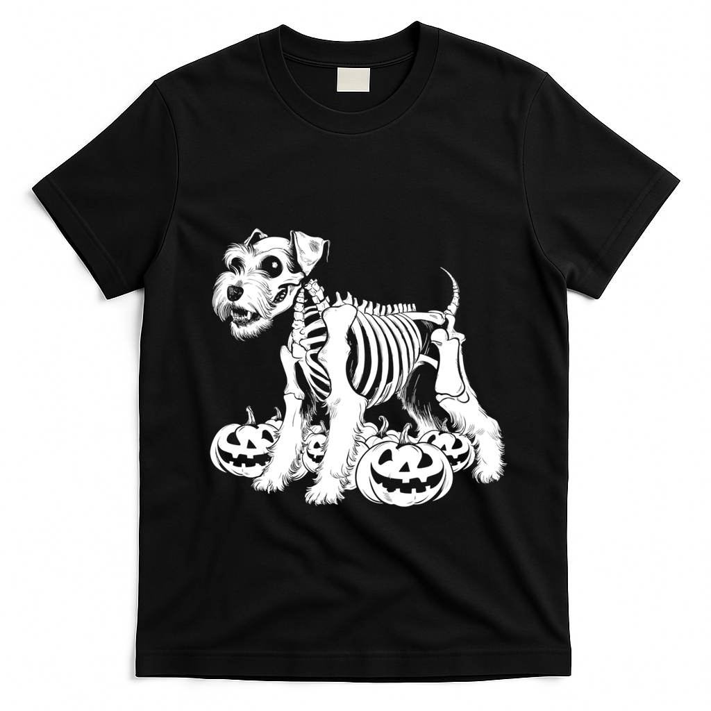 Miniature Schnauzer Skeleton Birthday Halloween Cute Gift T-Shirt - Black