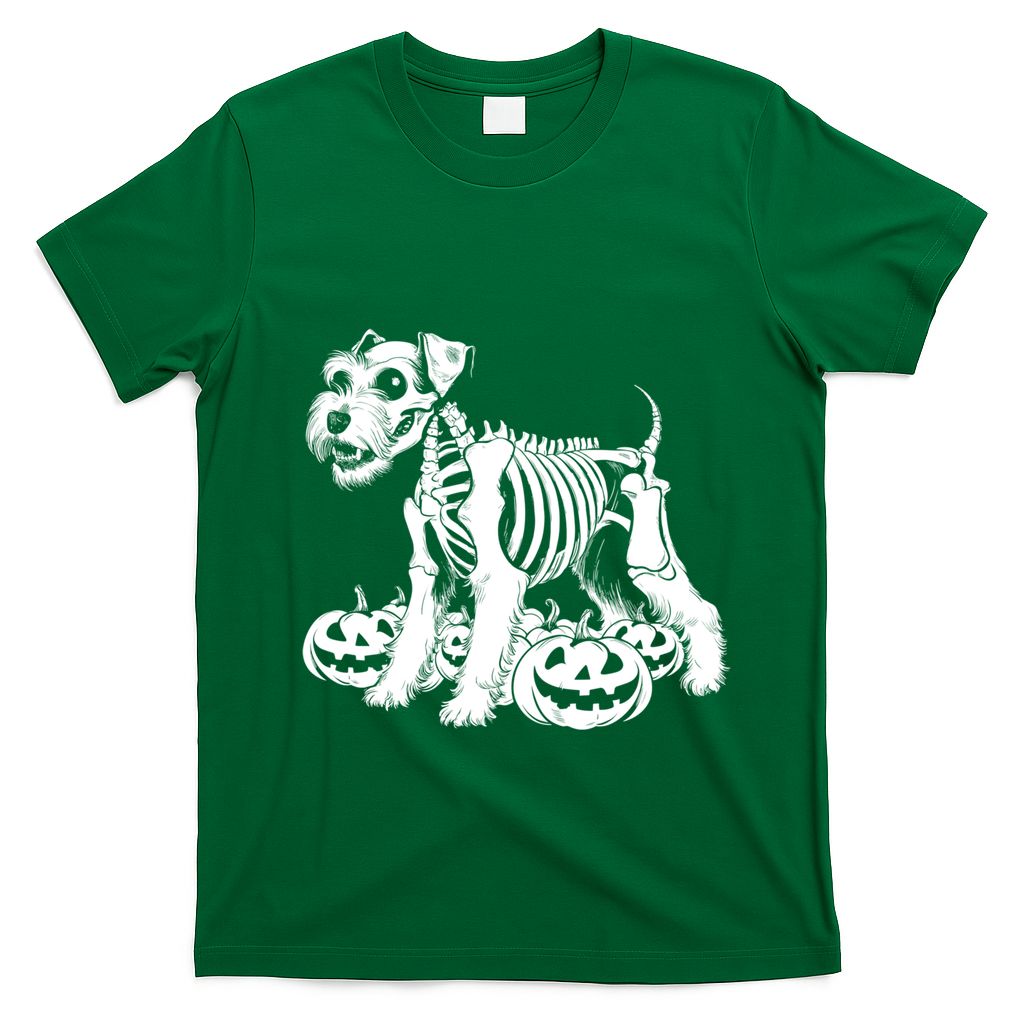 Miniature Schnauzer Skeleton Birthday Halloween Cute Gift T-Shirt - Irish Green