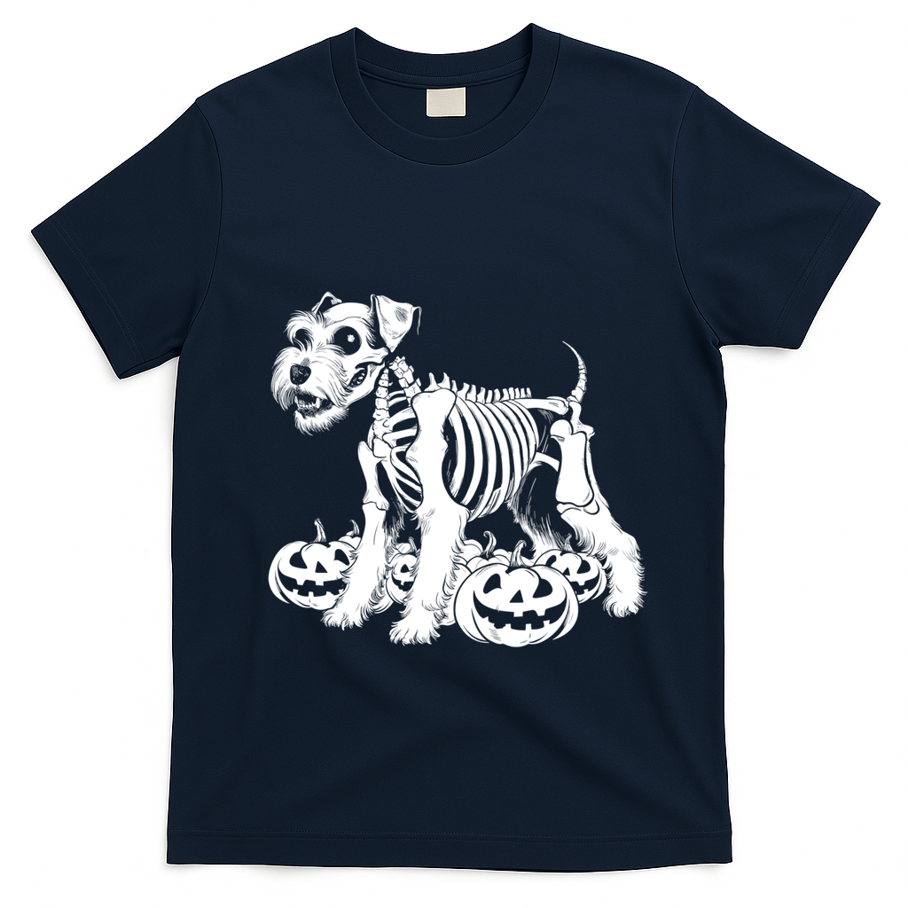 Miniature Schnauzer Skeleton Birthday Halloween Cute Gift T-Shirt - Navy Blue
