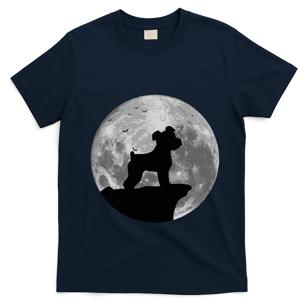 Miniature Schnauzer Silhouette In The Moon Costume T-Shirt - Navy Blue