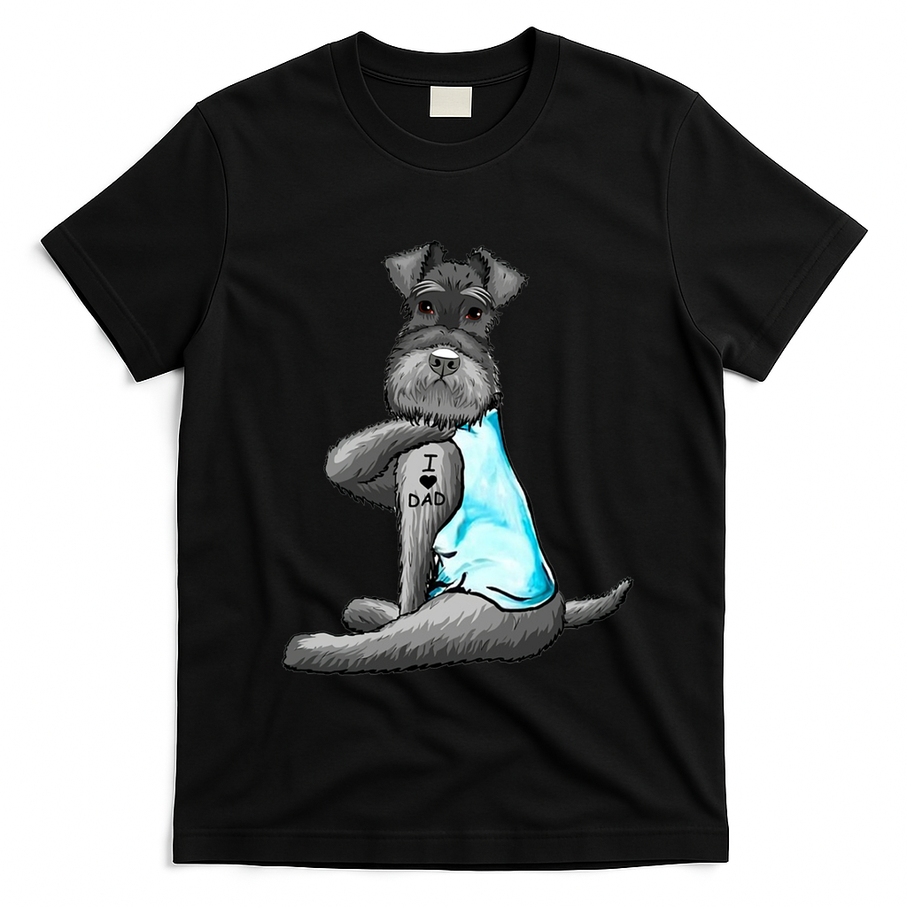 Miniature Schnauzer Tattoos I Love Dad Gift FatherS Day Gift T-Shirt - Black
