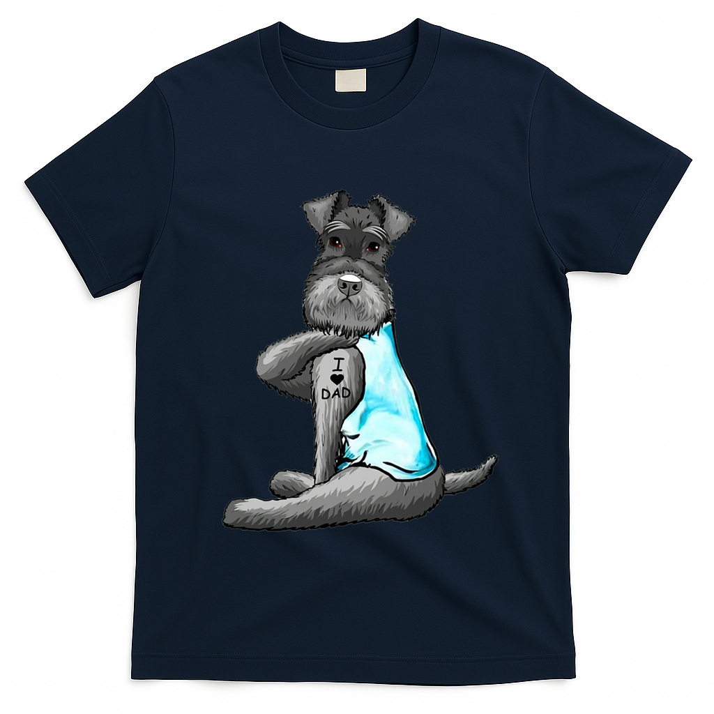 Miniature Schnauzer Tattoos I Love Dad Gift FatherS Day Gift T-Shirt - Navy Blue