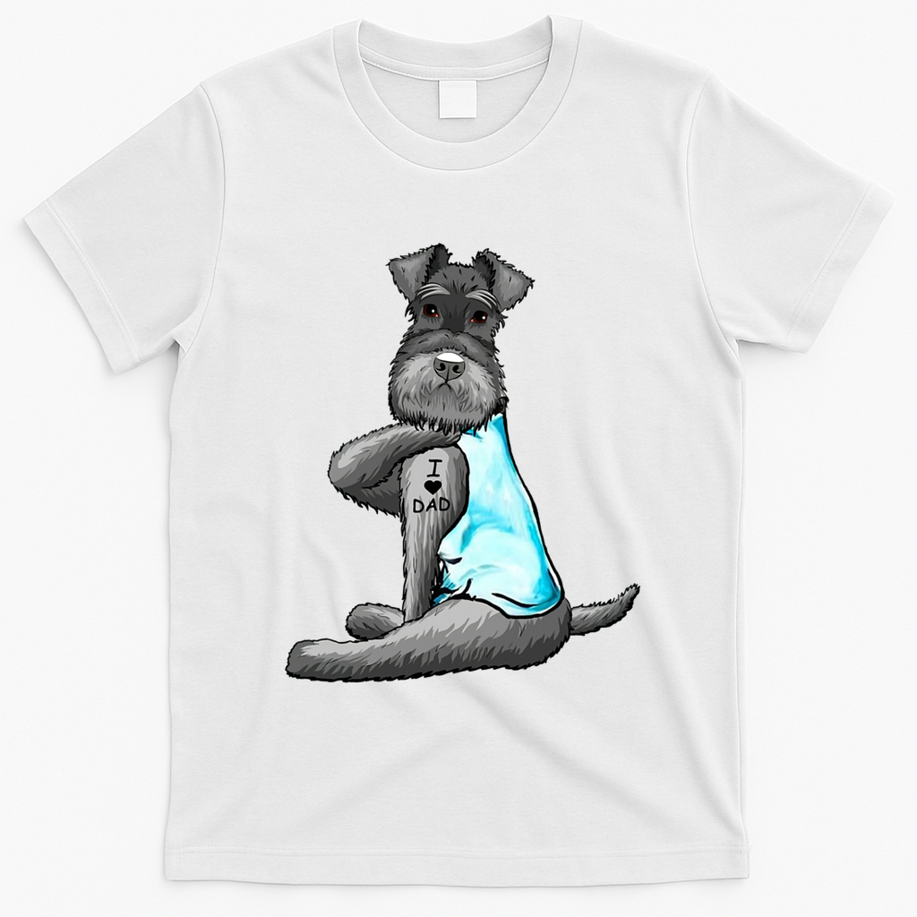 Miniature Schnauzer Tattoos I Love Dad Gift FatherS Day Gift T-Shirt - White