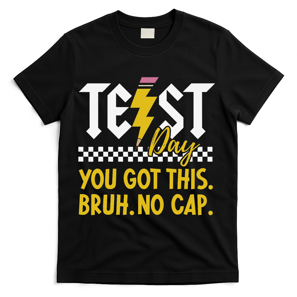 Motivation Test Day Bruh You Got This No Cap Teacher T-Shirt - Black