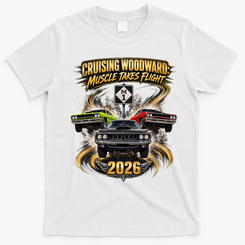 Muscle Takes Flight Crusing Woodward M1 2026 T-Shirt - White