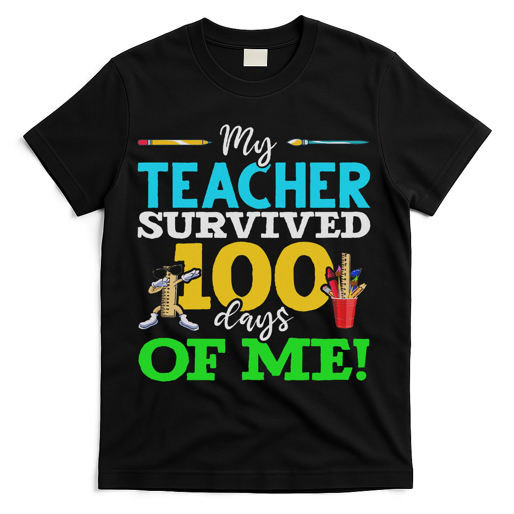My Teacher Survived 100 Days Of Me Dab 100 Days Of School T-Shirt - Black
