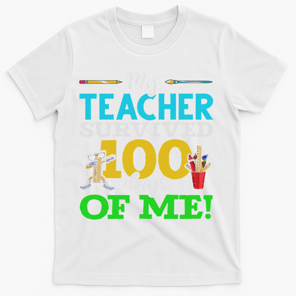 My Teacher Survived 100 Days Of Me Dab 100 Days Of School T-Shirt - White