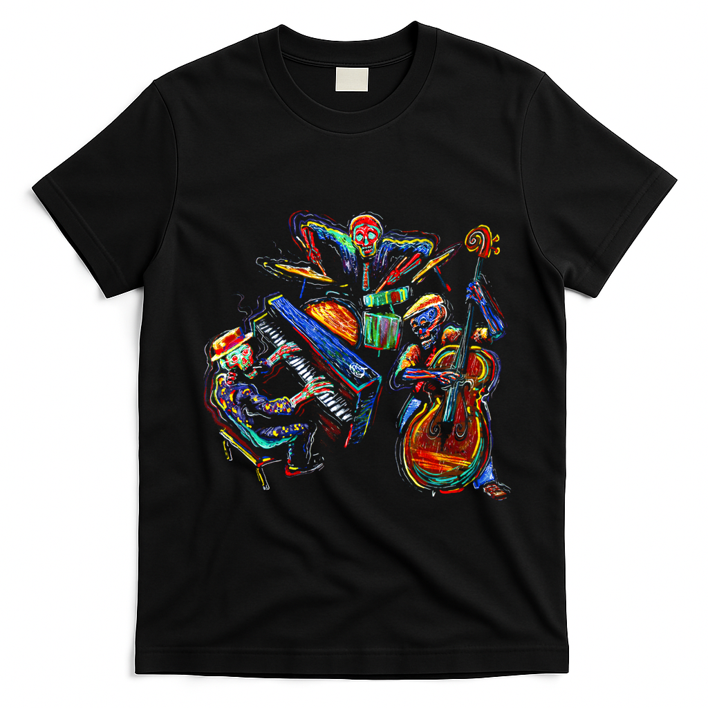 Dancing Skeleton Music Band T-Shirt - Black