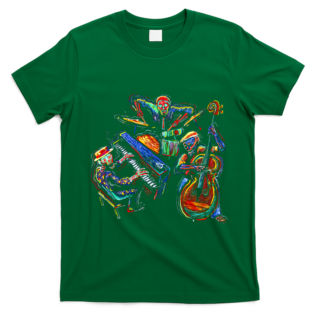 Dancing Skeleton Music Band T-Shirt - Irish Green