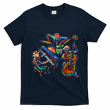 Dancing Skeleton Music Band T-Shirt - Navy Blue