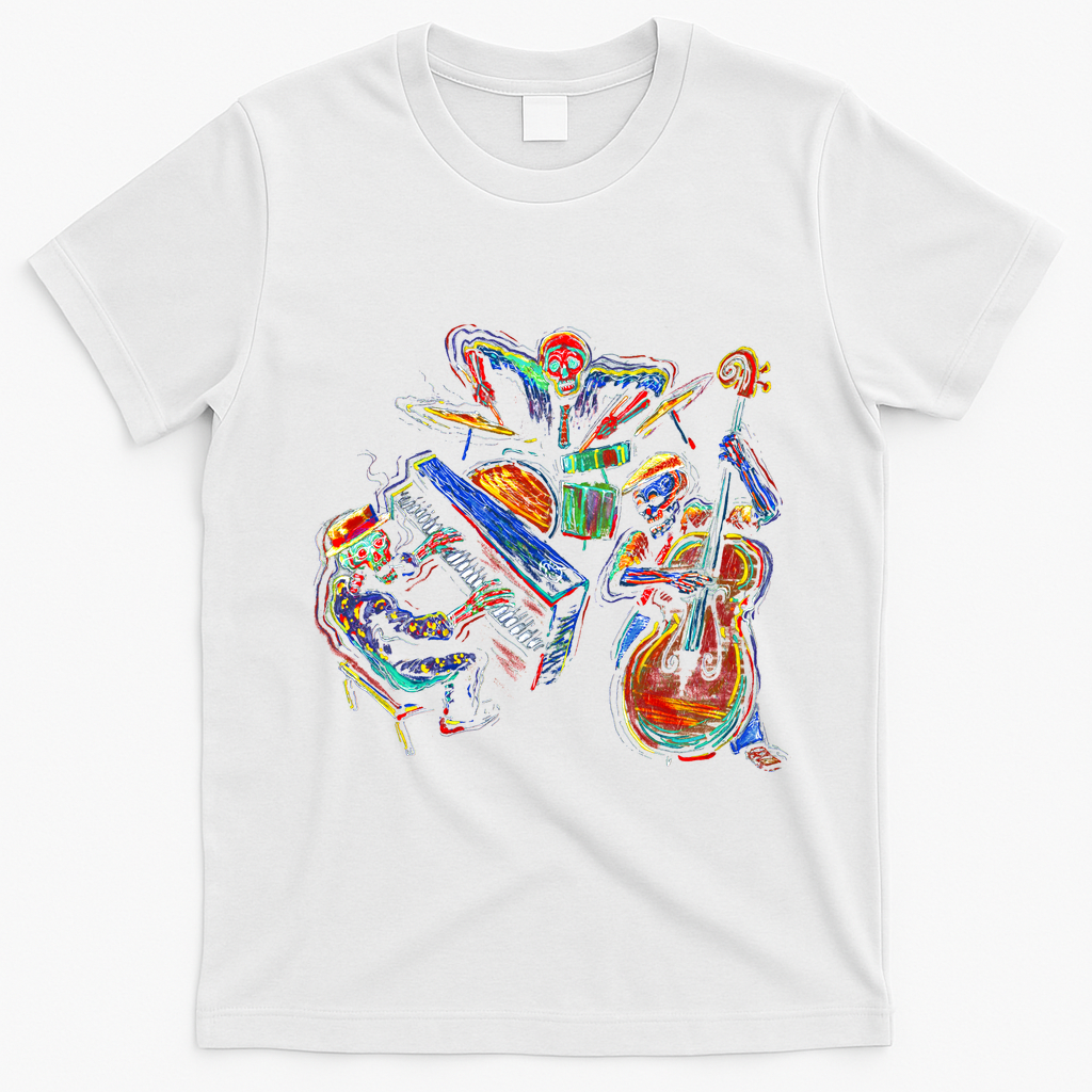 Dancing Skeleton Music Band T-Shirt - White