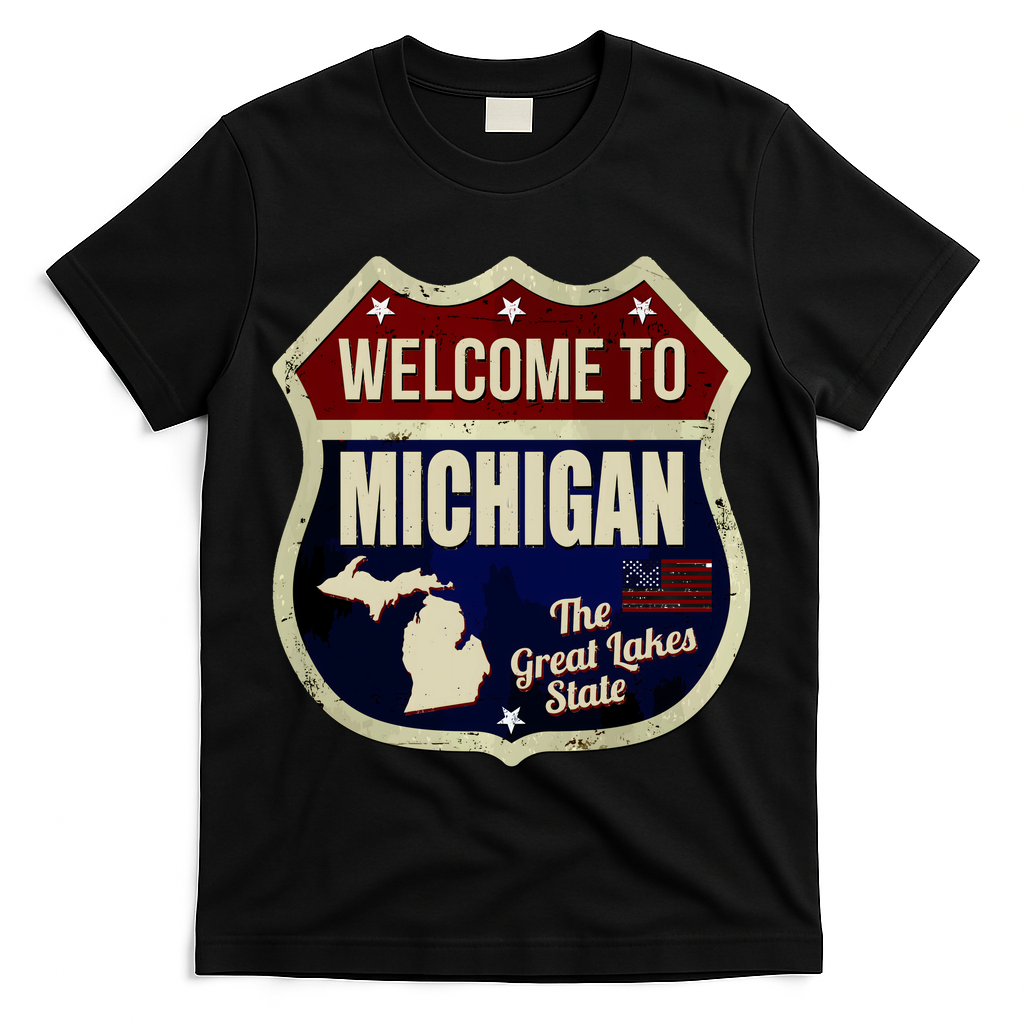 Michigan Vintage Metal Road Sign Logo T-Shirt