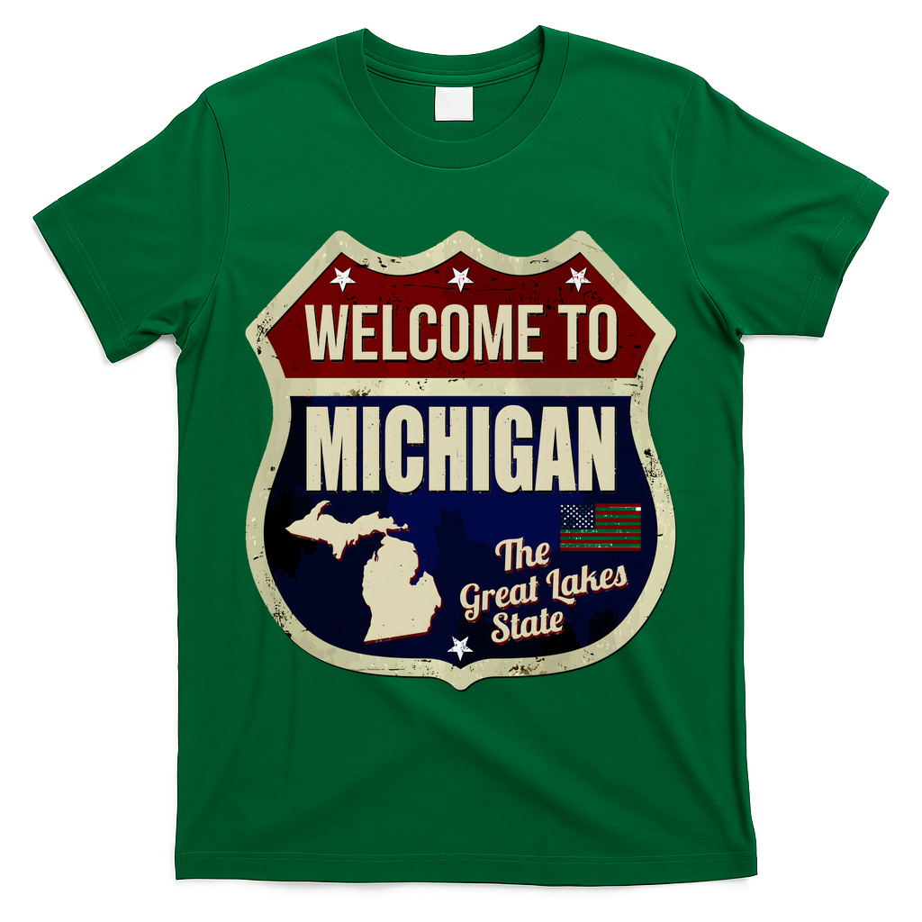 Michigan Vintage Metal Road Sign Logo T-Shirt