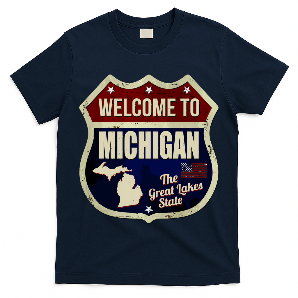 Michigan Vintage Metal Road Sign Logo T-Shirt