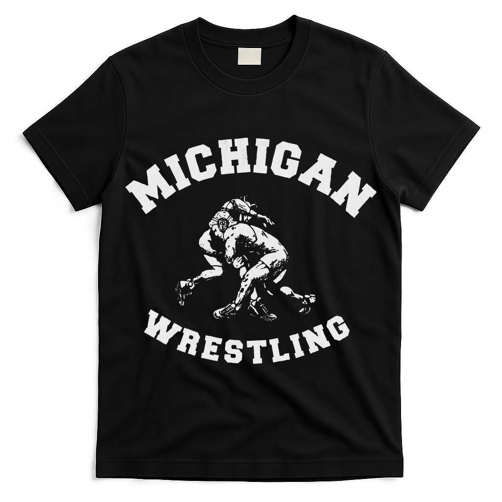 Michigan Wrestling 80s Distressed Retro Freestyle Wrestlers T-Shirt