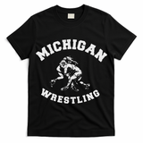 Michigan Wrestling 80s Distressed Retro Freestyle Wrestlers T-Shirt