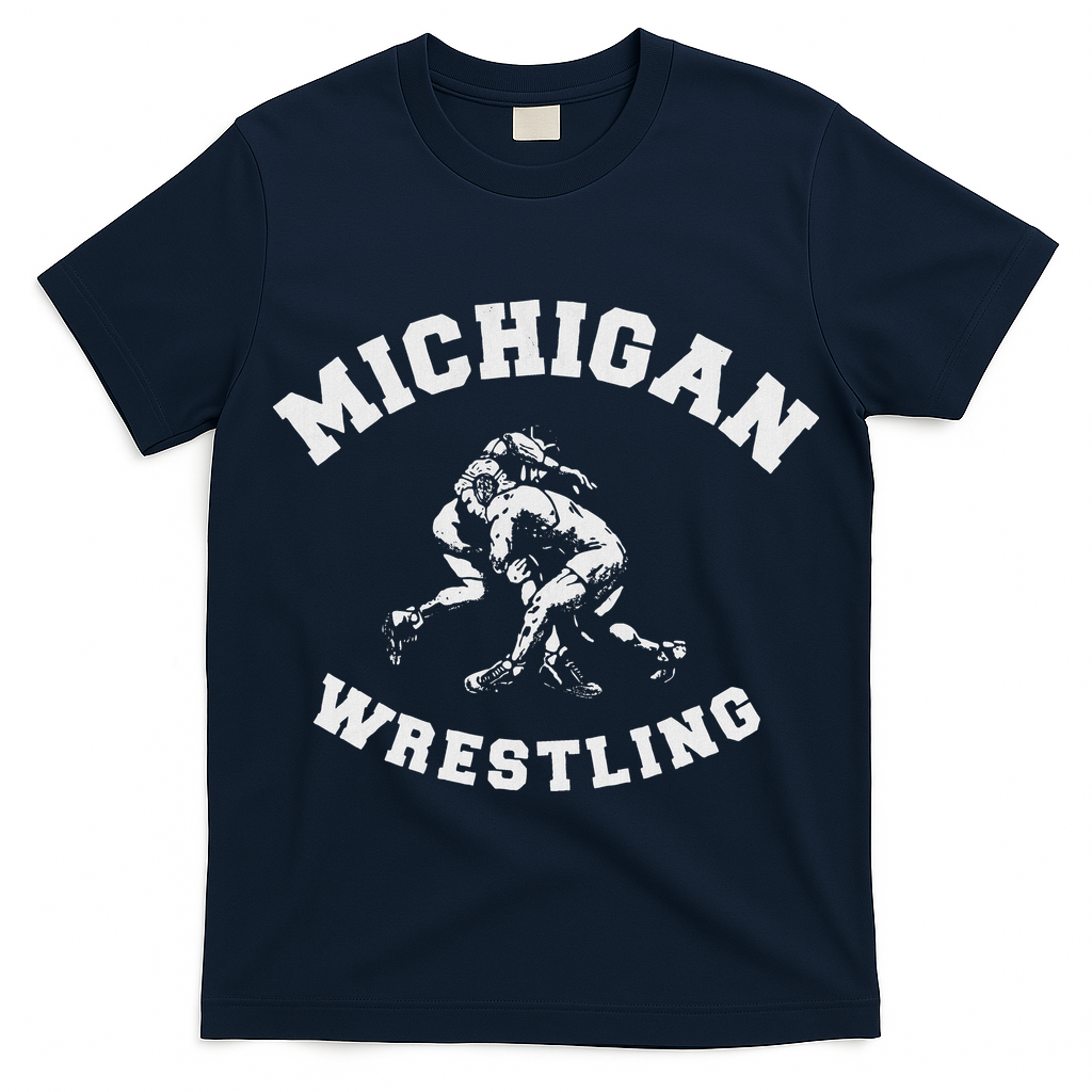 Michigan Wrestling 80s Distressed Retro Freestyle Wrestlers T-Shirt