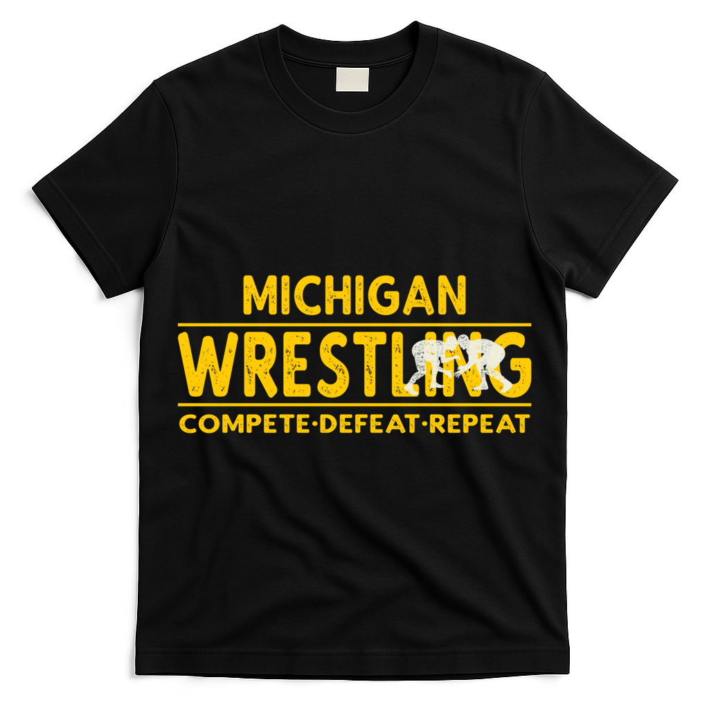 Michigan Wrestling Compete Defeat Repeat Gift T-Shirt