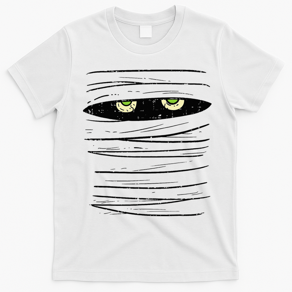 Mummy Wrap Eyes Costume Funny Scary Halloween T-Shirt - White